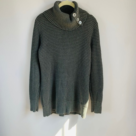 Calvin Klein Olive Green Funnel‎ Neck Sweater – Size M – Waffle Knit Pullover - Picture 2 of 9